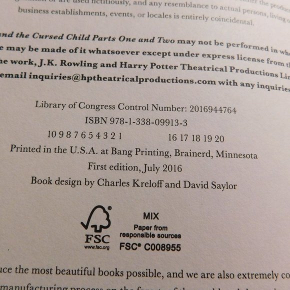 Harry Potter and the Cursed Child Parts One & Two Special Rehearsal Edition Book - Picture 4 of 6